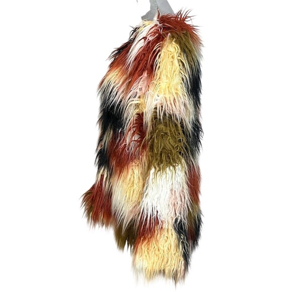 Umgee USA Faux Fur Retro Coat Women’s L Multicolor Open Front Hippie Boho Gypsy - Picture 3 of 11